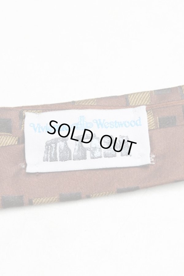 画像3: ヴィヴィアンウエストウッド MAN 中古 / オーブ刺繍ブロックチェックネクタイ  茶  H-25-11-09-030-gd-OD-ZH (3)