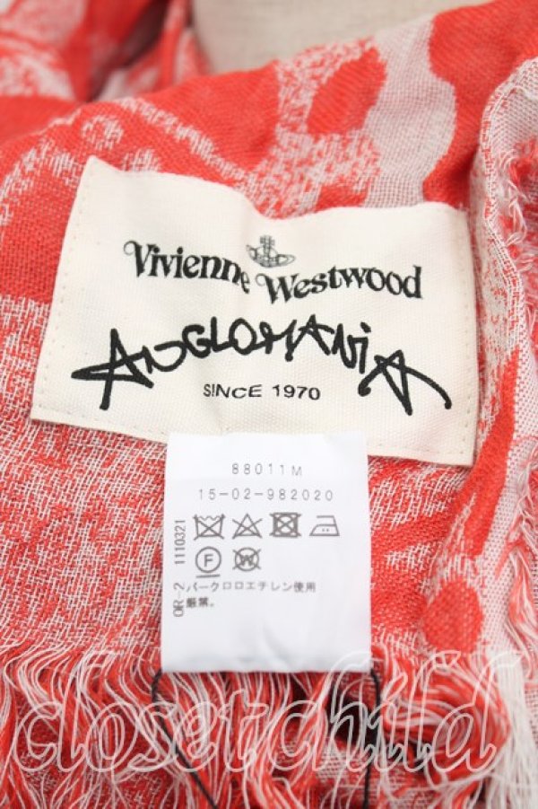 画像2: ANGLOMANIA 中古 / ロゴ刺繍大判ストール  赤  H-25-11-09-035-gd-OD-ZH (2)