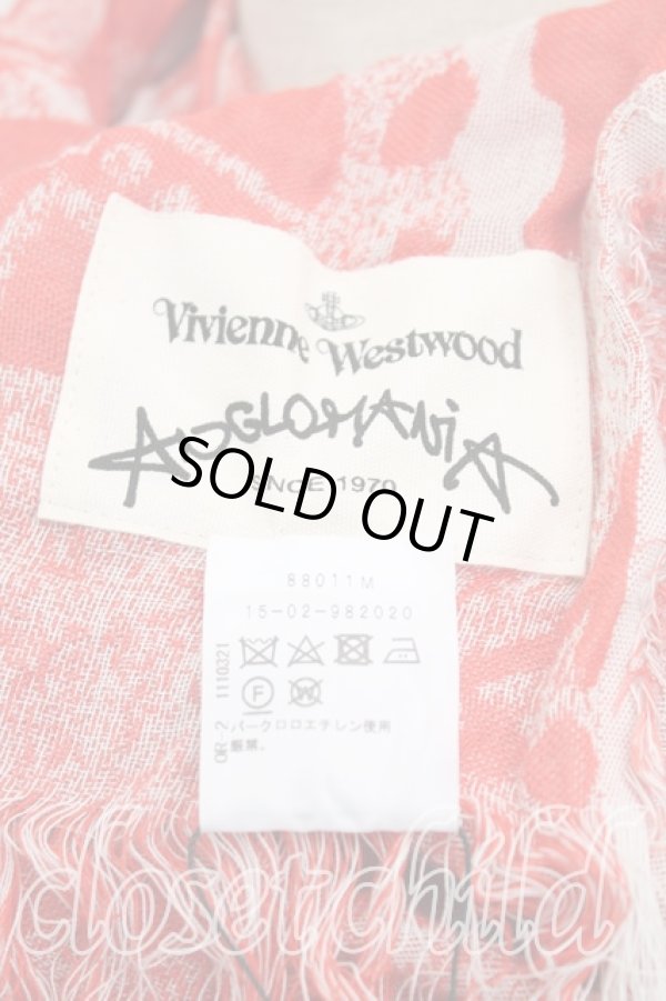 画像2: ANGLOMANIA 中古 / ロゴ刺繍大判ストール  赤  H-25-11-09-035-gd-OD-ZH (2)