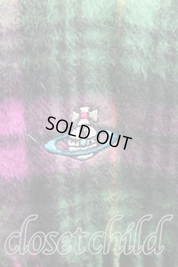 画像2: ヴィヴィアンウエストウッド 中古 / カラーオーブ刺繍タータンチェックマフラー  緑  H-25-11-09-037-gd-OD-ZH (2)