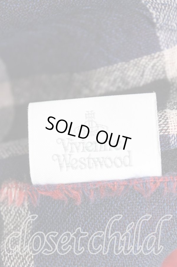 画像2: ヴィヴィアンウエストウッド 中古 / タータンチェック大判ストール  紺×赤  H-25-11-09-041-gd-IN-ZH (2)