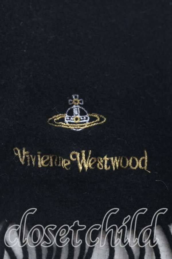 画像2: ヴィヴィアンウエストウッド 中古 / ロゴ刺繍マフラー  黒  H-25-11-09-043-gd-OD-ZH (2)