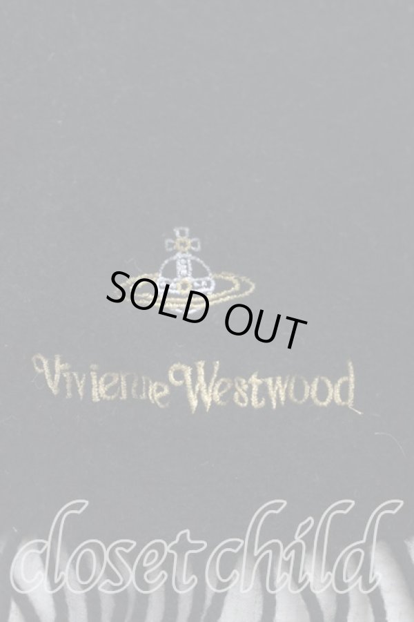 画像2: ヴィヴィアンウエストウッド 中古 / ロゴ刺繍マフラー  黒  H-25-11-09-043-gd-OD-ZH (2)