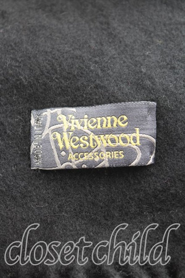 画像3: ヴィヴィアンウエストウッド 中古 / ロゴ刺繍マフラー  黒  H-25-11-09-043-gd-OD-ZH (3)