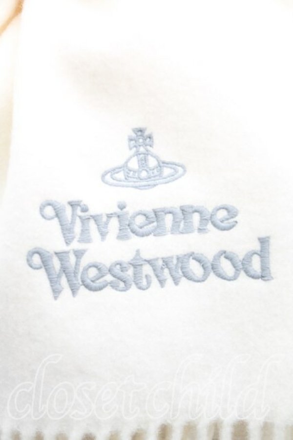 画像2: ヴィヴィアンウエストウッド 中古 / ロゴ刺繍ウールマフラー  クリーム  H-25-11-09-045-gd-IN-ZH (2)