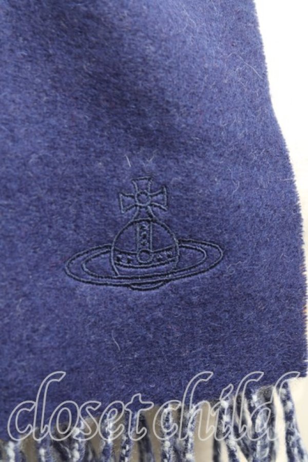 画像2: ヴィヴィアンウエストウッド 中古 / バイカラーマフラー  青  H-25-11-09-047-gd-OD-ZH (2)