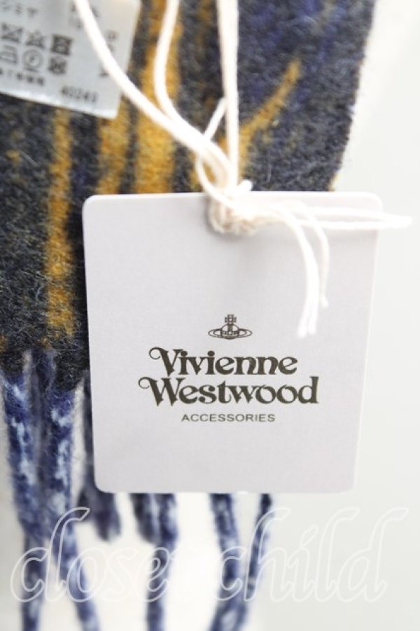 画像4: ヴィヴィアンウエストウッド 中古 / バイカラーマフラー  青  H-25-11-09-047-gd-OD-ZH (4)