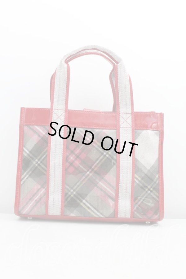 画像2: ヴィヴィアンウエストウッド 中古 / transparent tartan tote bag S  赤  H-25-11-09-001-ba-IN-ZH (2)