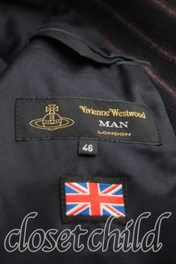 画像3: ヴィヴィアンウエストウッド MAN 中古 / ストライプフロントアシメコート 46(メンズM相当) 黒×紫  H-25-11-09-063-co-IN-ZH (3)