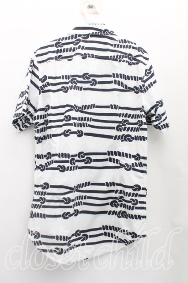 画像2: ヴィヴィアンウエストウッド 中古 / ロープ柄半袖シャツ 48(メンズL相当) 白×紺  H-25-11-09-067-bl-IN-ZH (2)