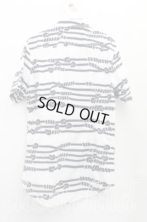 画像2: ヴィヴィアンウエストウッド 中古 / ロープ柄半袖シャツ 48(メンズL相当) 白×紺  H-25-11-09-067-bl-IN-ZH (2)