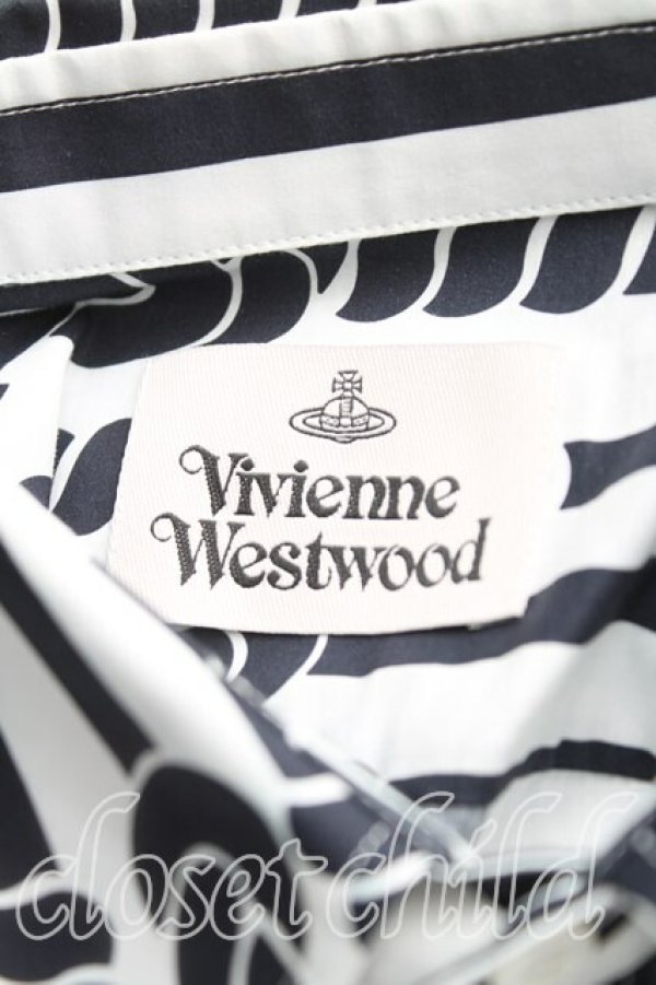 画像3: ヴィヴィアンウエストウッド 中古 / ロープ柄半袖シャツ 48(メンズL相当) 白×紺  H-25-11-09-067-bl-IN-ZH (3)