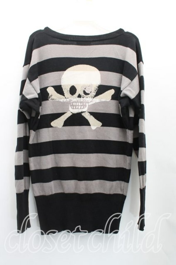 画像2: ヴィヴィアンウエストウッド 中古 / スカルptボーダーカーディガン 3(11号相当) 黒×灰  H-25-11-09-085-to-IN-ZH (2)