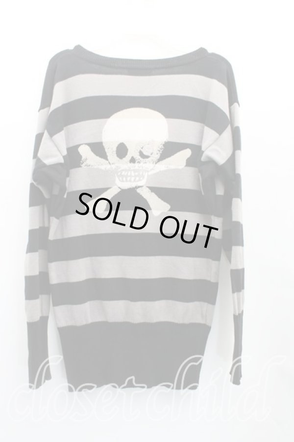 画像2: ヴィヴィアンウエストウッド 中古 / スカルptボーダーカーディガン 3(11号相当) 黒×灰  H-25-11-09-085-to-IN-ZH (2)