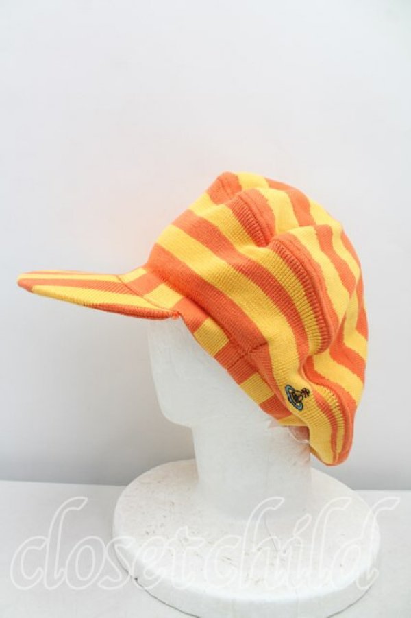 画像2: ヴィヴィアンウエストウッド 中古 / ボーダーニットハンチング  オレンジ  H-25-11-09-017-ha-IN-ZH (2)