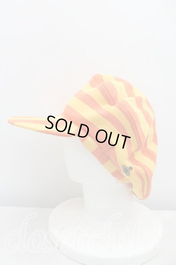 画像2: ヴィヴィアンウエストウッド 中古 / ボーダーニットハンチング  オレンジ  H-25-11-09-017-ha-IN-ZH (2)