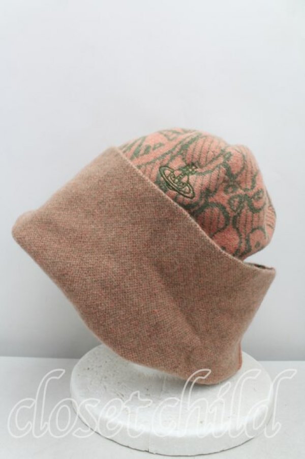 画像2: ヴィヴィアンウエストウッド 中古 / ブロケードフラワーニット帽  ピンク×緑  H-25-11-09-018-ha-IN-ZH (2)