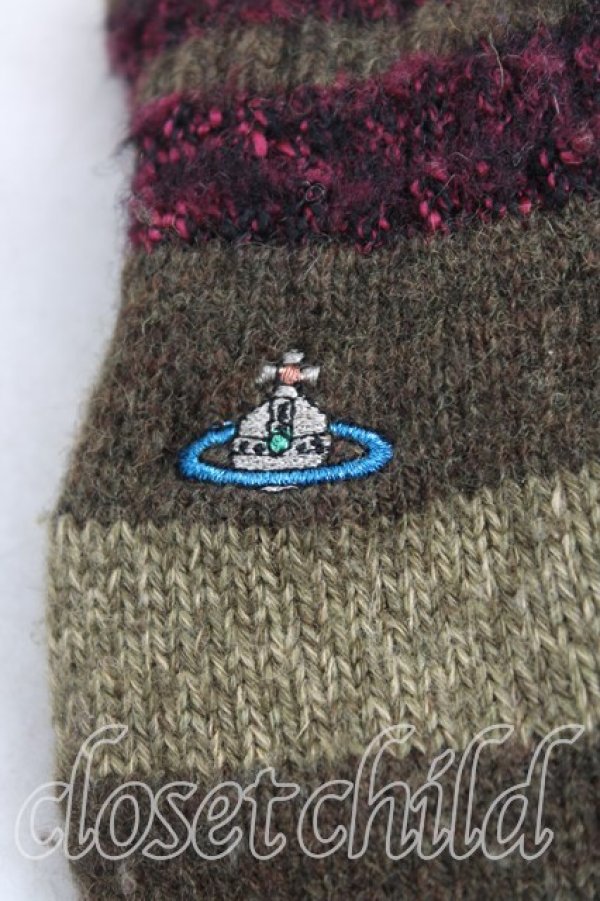 画像2: ヴィヴィアンウエストウッド 中古 / カラーオーブ刺繍ボーダー手袋  カーキ  H-25-11-16-012-gd-OD-ZH (2)