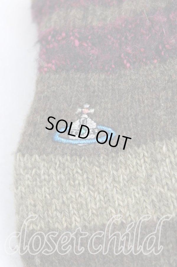画像2: ヴィヴィアンウエストウッド 中古 / カラーオーブ刺繍ボーダー手袋  カーキ  H-25-11-16-012-gd-OD-ZH (2)