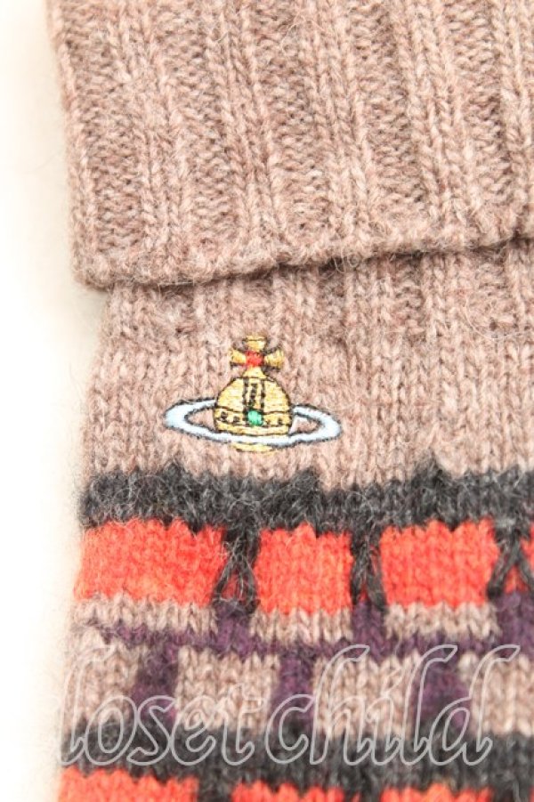 画像2: ヴィヴィアンウエストウッド 中古 / カラーオーブ刺繍ニット手袋  茶  H-25-11-16-018-gd-IN-ZH (2)