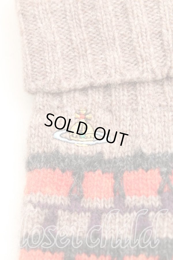 画像2: ヴィヴィアンウエストウッド 中古 / カラーオーブ刺繍ニット手袋  茶  H-25-11-16-018-gd-IN-ZH (2)