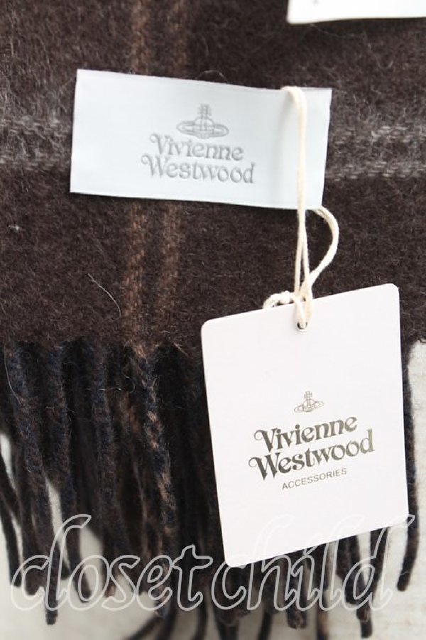 画像3: ヴィヴィアンウエストウッド 中古 / チェックバイカラーマフラー  茶  H-25-11-16-024-gd-OD-ZH (3)