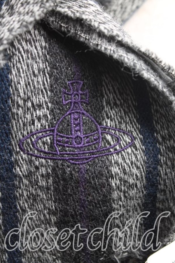 画像2: ヴィヴィアンウエストウッド 中古 / ストライプマフラー  灰  H-25-11-16-025-gd-OD-ZH (2)