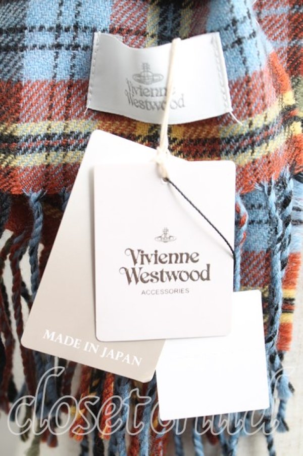 画像3: ヴィヴィアンウエストウッド 中古 / タータンチェックマフラー  水色ｘ茶  H-25-11-16-026-gd-OD-ZH (3)