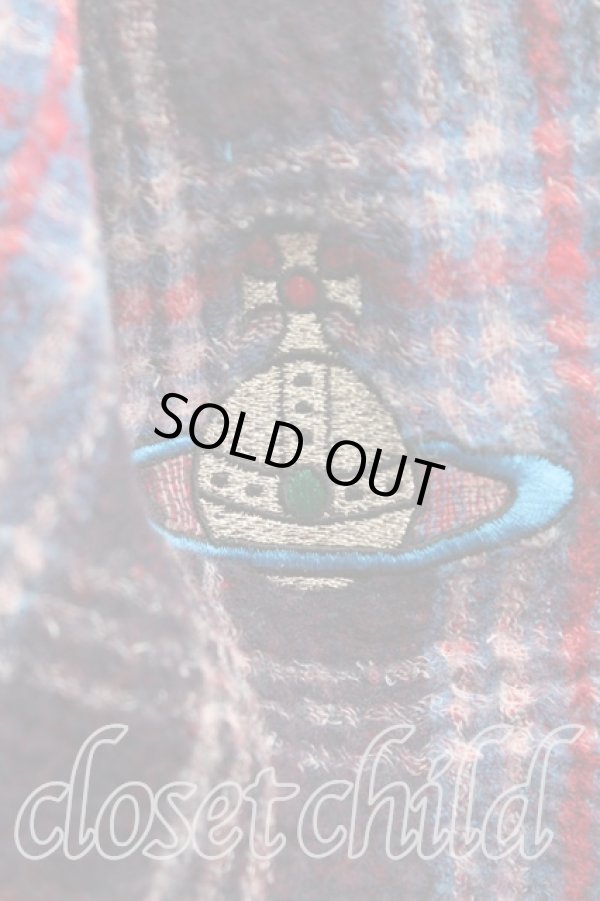 画像2: ヴィヴィアンウエストウッド 中古 / オーブ刺繍バイカラーストール  赤  H-25-11-16-028-gd-OD-ZH (2)