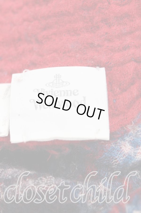 画像3: ヴィヴィアンウエストウッド 中古 / オーブ刺繍バイカラーストール  赤  H-25-11-16-028-gd-OD-ZH (3)