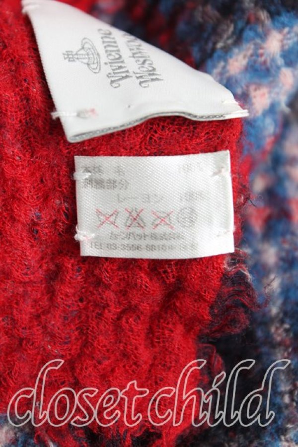 画像4: ヴィヴィアンウエストウッド 中古 / オーブ刺繍バイカラーストール  赤  H-25-11-16-028-gd-OD-ZH (4)