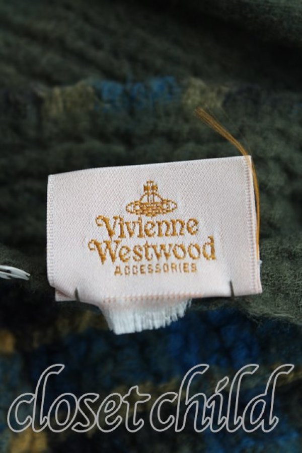 画像3: ヴィヴィアンウエストウッド 中古 / オーブ刺繍バイカラーストール  カーキ  H-25-11-16-029-gd-OD-ZH (3)