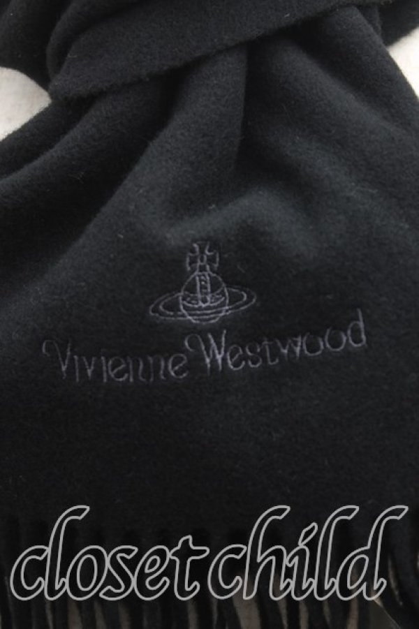 画像2: ヴィヴィアンウエストウッド 中古 / ロゴ刺繍マフラー  黒  H-25-11-23-059-gd-OD-ZH (2)
