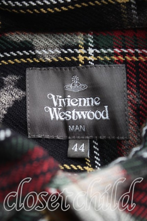 画像3: ヴィヴィアンウエストウッド MAN 中古 / MIST CHECKロングシャツ 44（メンズS相当） 赤ｘ黒  H-25-11-23-074-bl-OD-ZH (3)