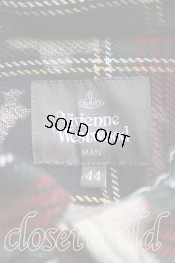 画像3: ヴィヴィアンウエストウッド MAN 中古 / MIST CHECKロングシャツ 44（メンズS相当） 赤ｘ黒  H-25-11-23-074-bl-OD-ZH (3)