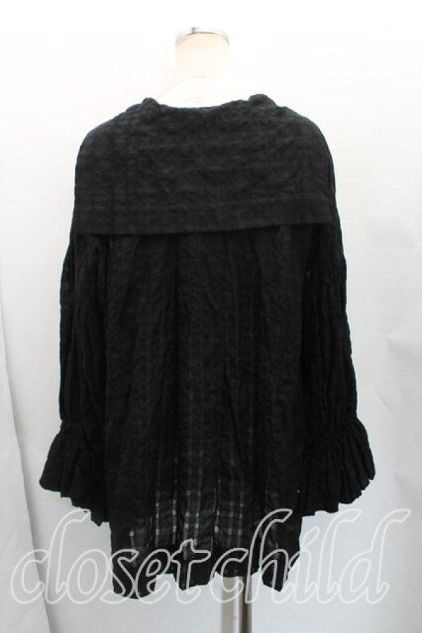 画像2: ヴィヴィアンウエストウッド 中古 / コットンシルクシースルーチェックパフスリーブセーラーシャツ 00(ワンサイズ) 黒  H-25-11-23-076-bl-IN-ZH (2)