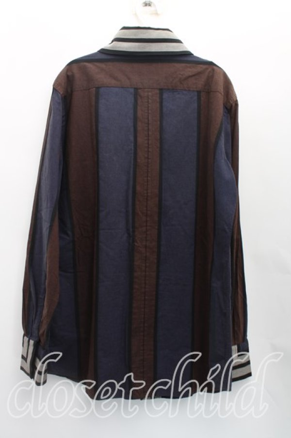 画像2: ヴィヴィアンウエストウッド MAN 中古 / ストライプシャツ III(メンズL相当） 茶ｘ紺  H-25-12-07-012-bl-OD-ZH (2)