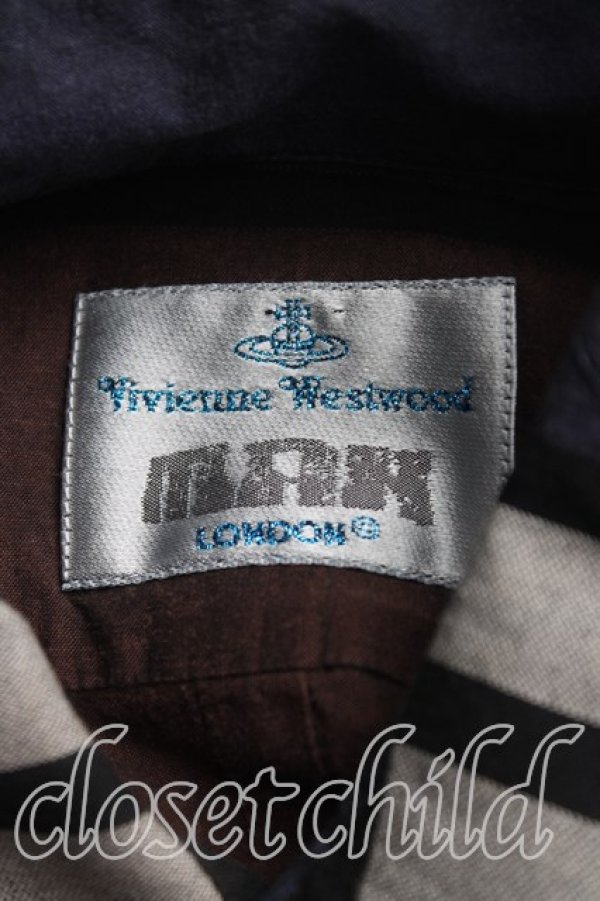 画像3: ヴィヴィアンウエストウッド MAN 中古 / ストライプシャツ III(メンズL相当） 茶ｘ紺  H-25-12-07-012-bl-OD-ZH (3)