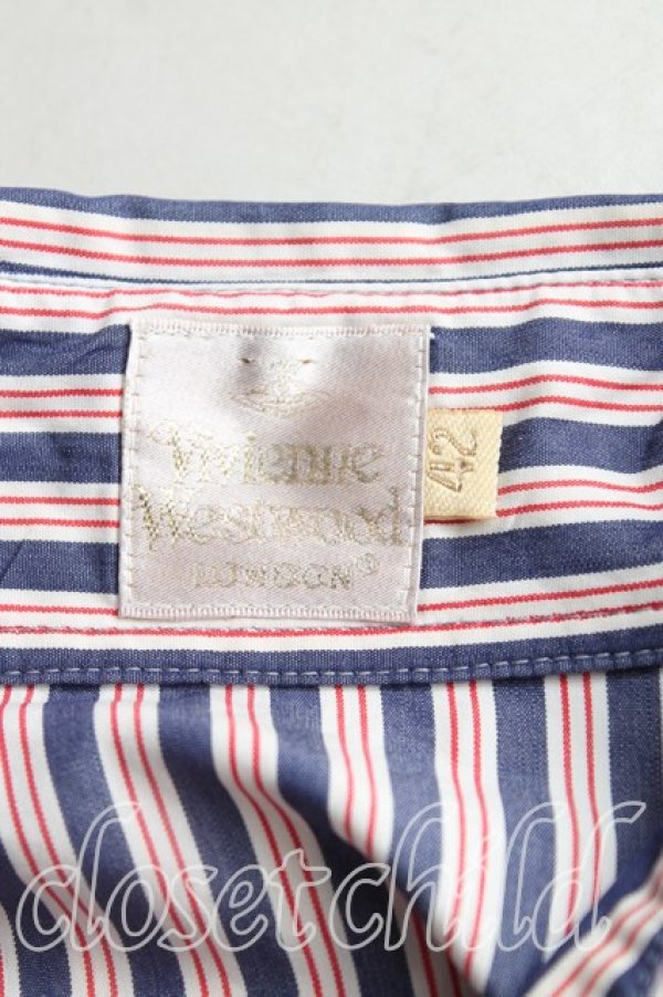 画像3: ヴィヴィアンウエストウッド 中古 / ストライプカフスシャツ 42（11号相当） 赤ｘ紺  H-25-12-07-013-bl-OD-ZH (3)