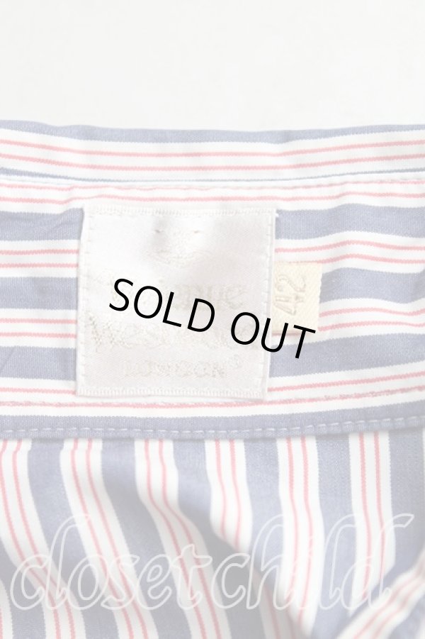 画像3: ヴィヴィアンウエストウッド 中古 / ストライプカフスシャツ 42（11号相当） 赤ｘ紺  H-25-12-07-013-bl-OD-ZH (3)