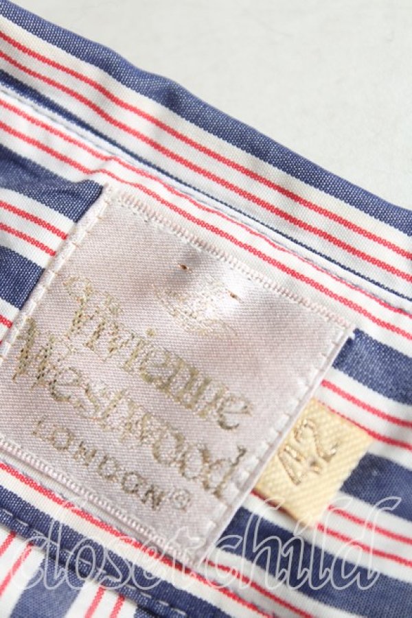 画像5: ヴィヴィアンウエストウッド 中古 / ストライプカフスシャツ 42（11号相当） 赤ｘ紺  H-25-12-07-013-bl-OD-ZH (5)