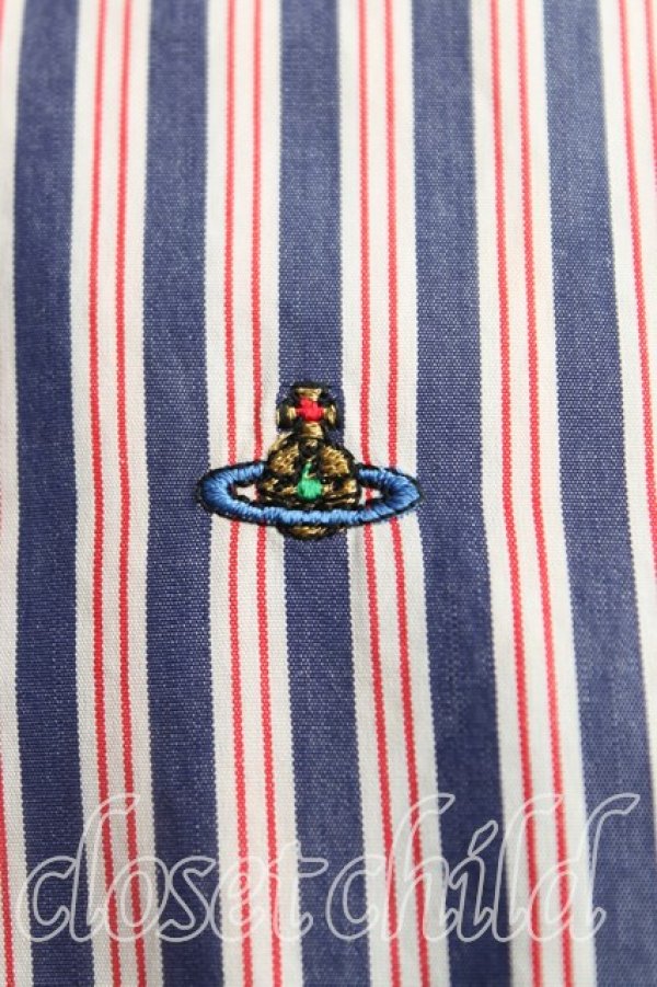 画像6: ヴィヴィアンウエストウッド 中古 / ストライプカフスシャツ 42（11号相当） 赤ｘ紺  H-25-12-07-013-bl-OD-ZH (6)