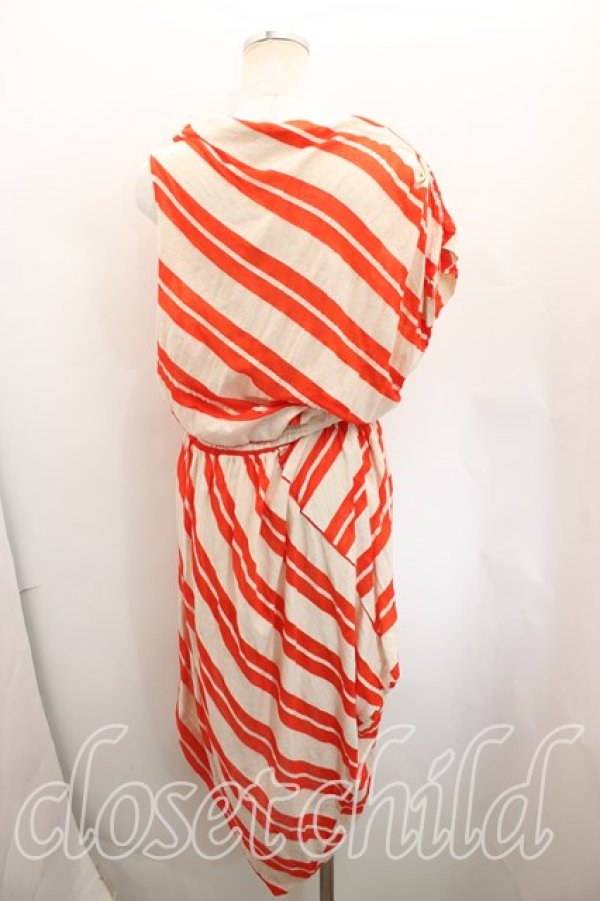 画像2: ANGLOMANIA 中古 / ボーダー変形カットソーワンピース 38(M相当) 生成×朱  H-25-12-14-027-op-IN-ZH (2)