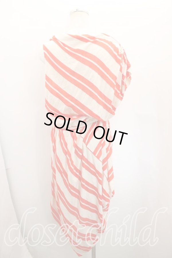 画像2: ANGLOMANIA 中古 / ボーダー変形カットソーワンピース 38(M相当) 生成×朱  H-25-12-14-027-op-IN-ZH (2)