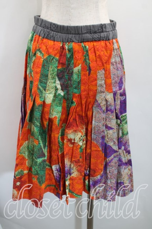 画像2: ヴィヴィアンウエストウッド 中古 / ロシアンテキスタイルスカート 00(ワンサイズ) オレンジ  H-25-12-14-031-sk-IN-ZH (2)