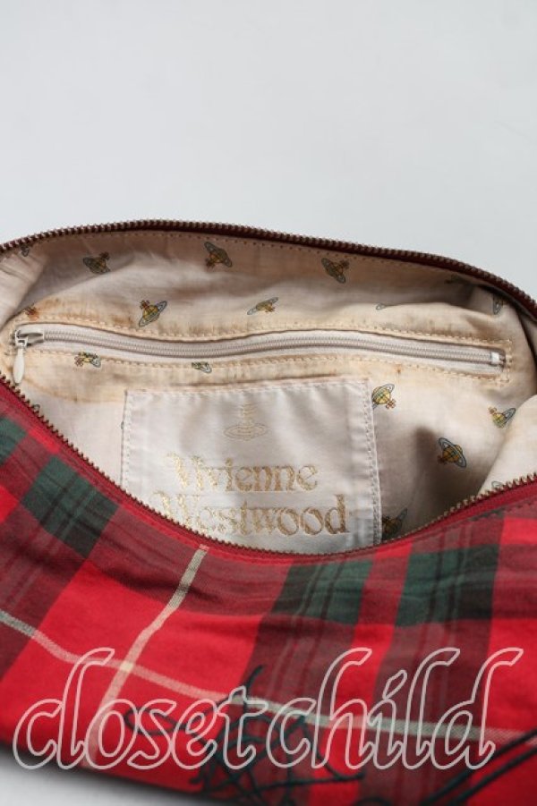 画像4: ヴィヴィアンウエストウッド 中古 / タータンチェックショルダーバッグ  赤  H-25-12-14-040-ba-OD-ZH (4)