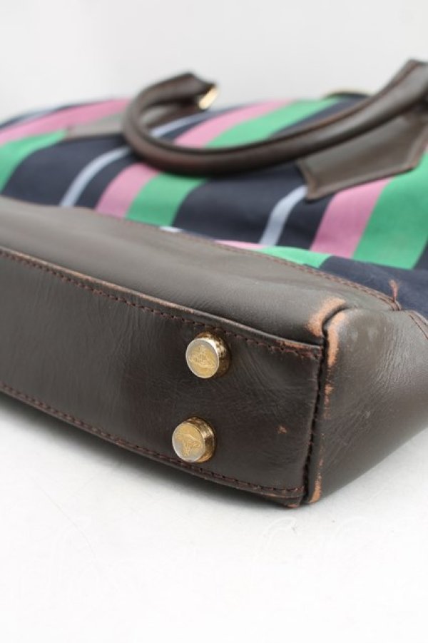 画像7: ヴィヴィアンウエストウッド 中古 / ストライプハンドバッグ  紺ｘピンクｘ緑  H-25-12-14-041-ba-OD-ZH (7)