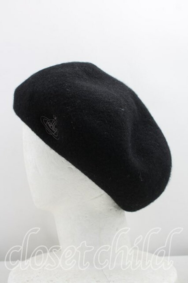 画像2: ヴィヴィアンウエストウッド 中古 / オーブ刺繍ベレー  黒  H-25-12-14-043-ha-OD-ZH (2)