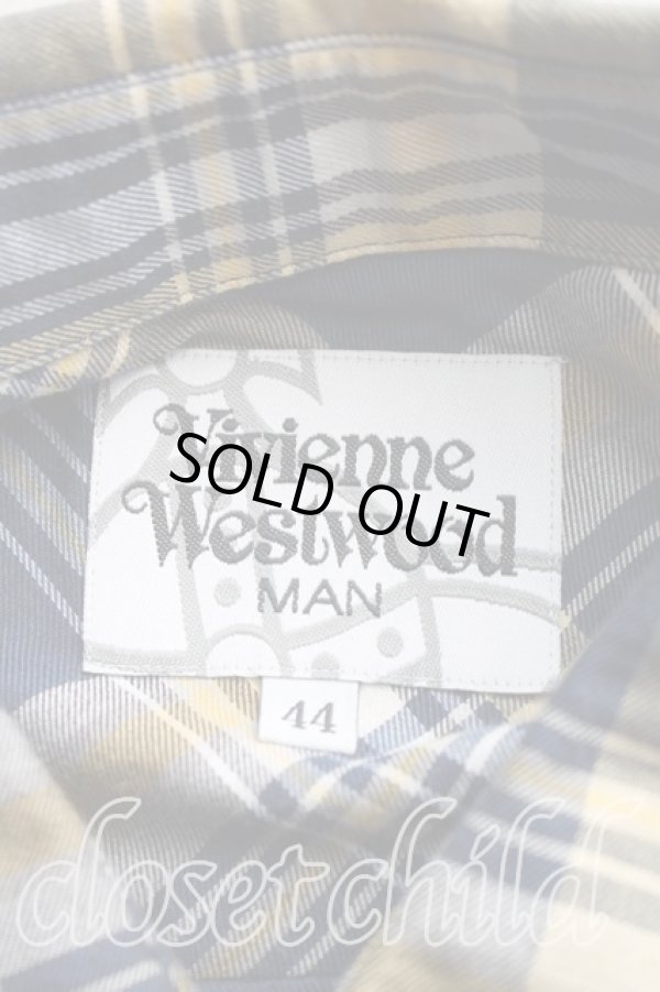 画像3: ヴィヴィアンウエストウッド MAN 中古 / タータンチェックシャツ 44（メンズS相当） 紺ｘ黄  H-25-12-14-014-bl-OD-ZH (3)
