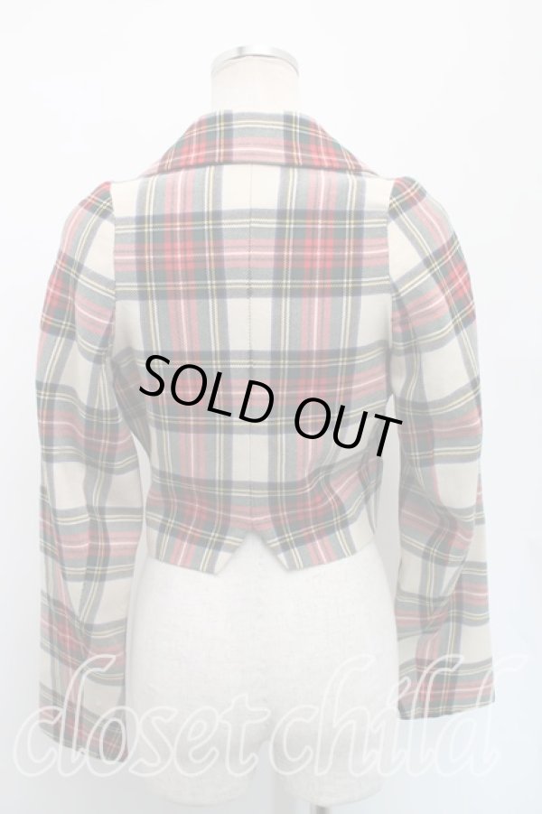 画像2: 【Vintage放出】ヴィヴィアンウエストウッド 中古 / タータンチェッククロップドジャケット UK10(9号相当) 白×赤  H-25-12-20-009-jc-IN-ZH (2)